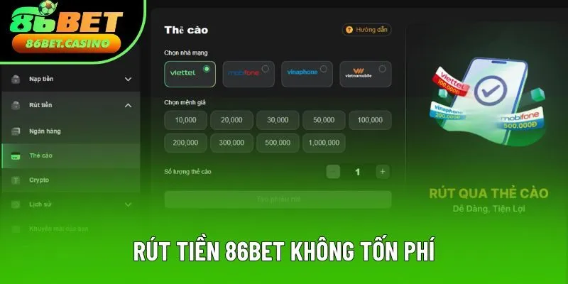 Rút tiền 86bet an toàn và tiện lợi